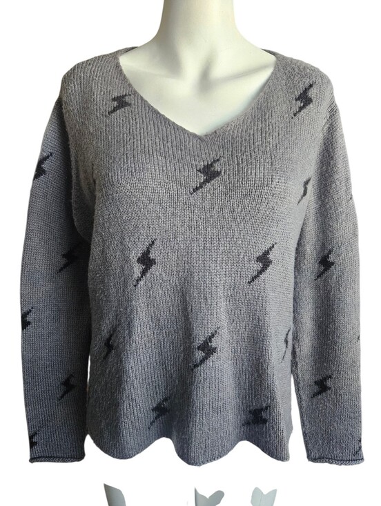 Wooden Ships Sweaters - Wooden‎ Ships Gray Black Lightning Bolt Mohair Blend V-neck Sweater XS/S